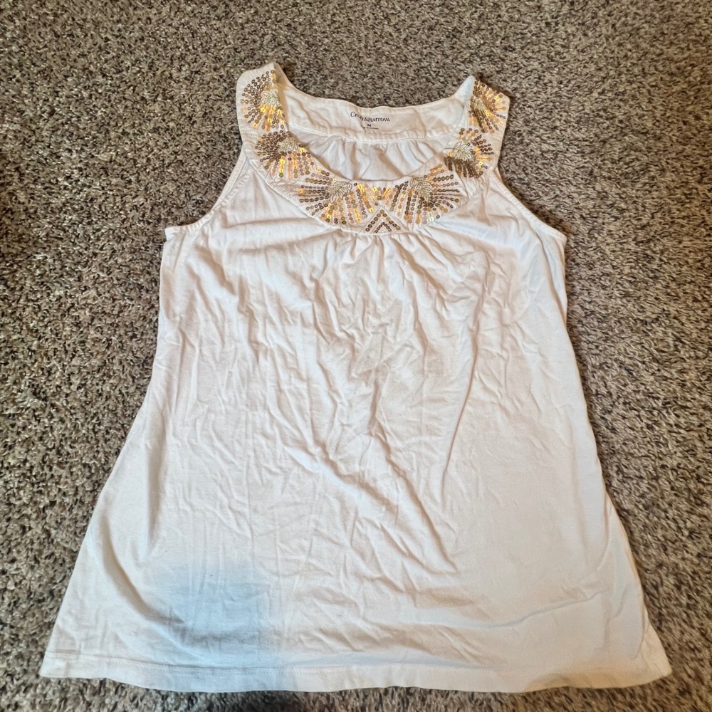 Croft & Barrow White Sequin Embellished‎ Tank Top Women's Size M